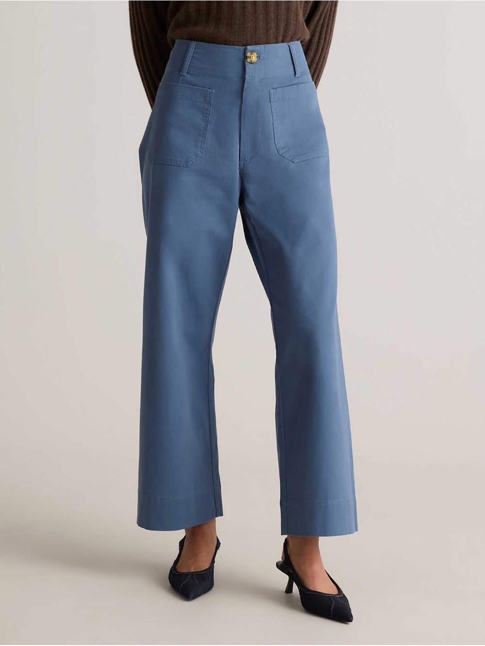 Quince Organic Cotton Cropped Wide Leg Pants Slate Blue Minimalist Size 6